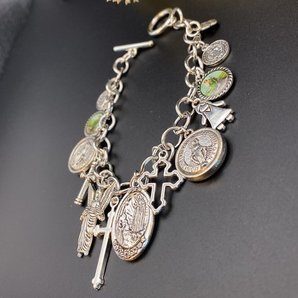 Silver Plated Religious Charm Bracelet - Picture 5 of 8
